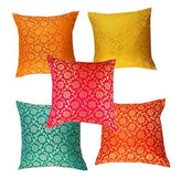 Set of 10 Flower Embroidered Square Polyester Blend Cushion Cover (Multicolour)